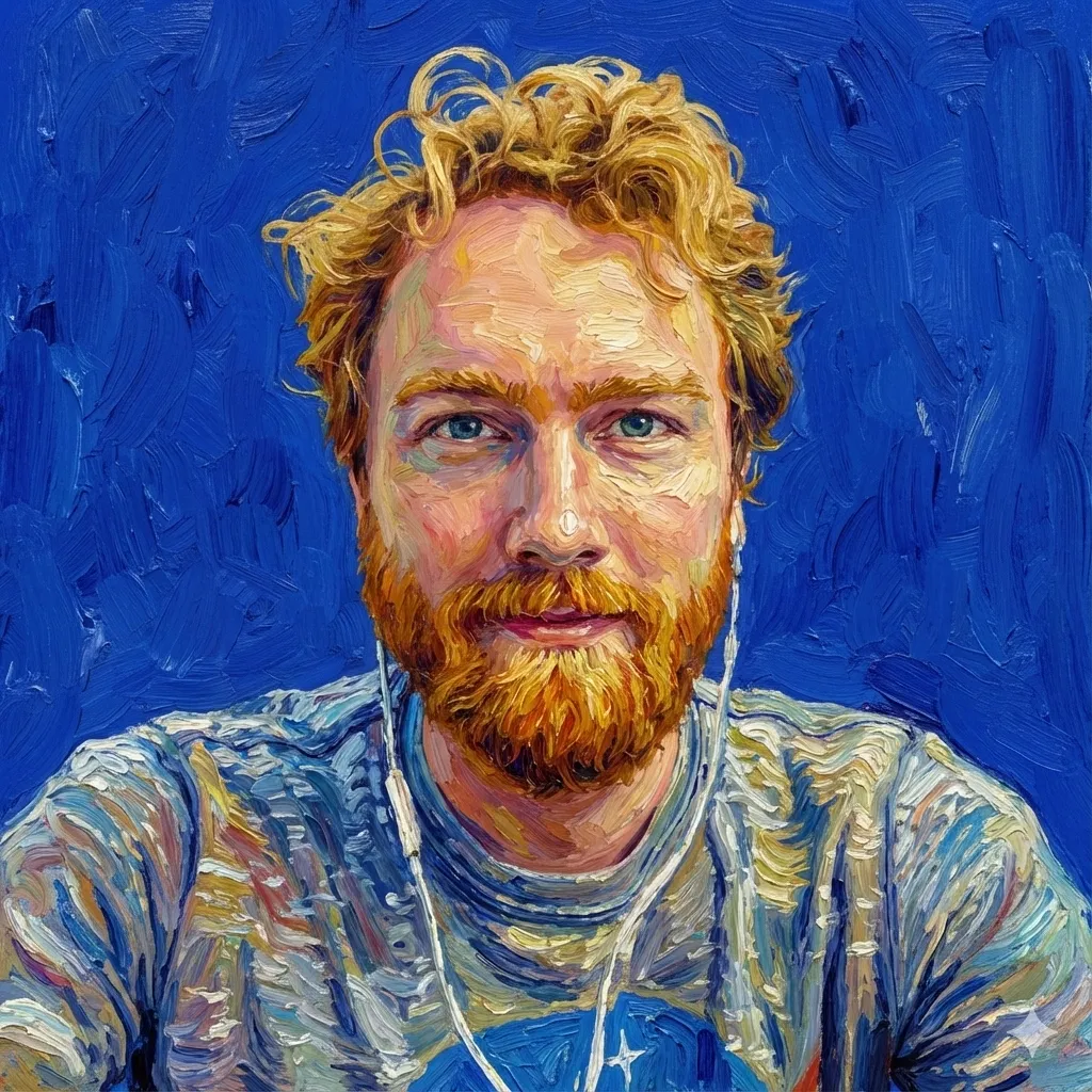 Ben's headshot transformed to impressionist Van Gogh style